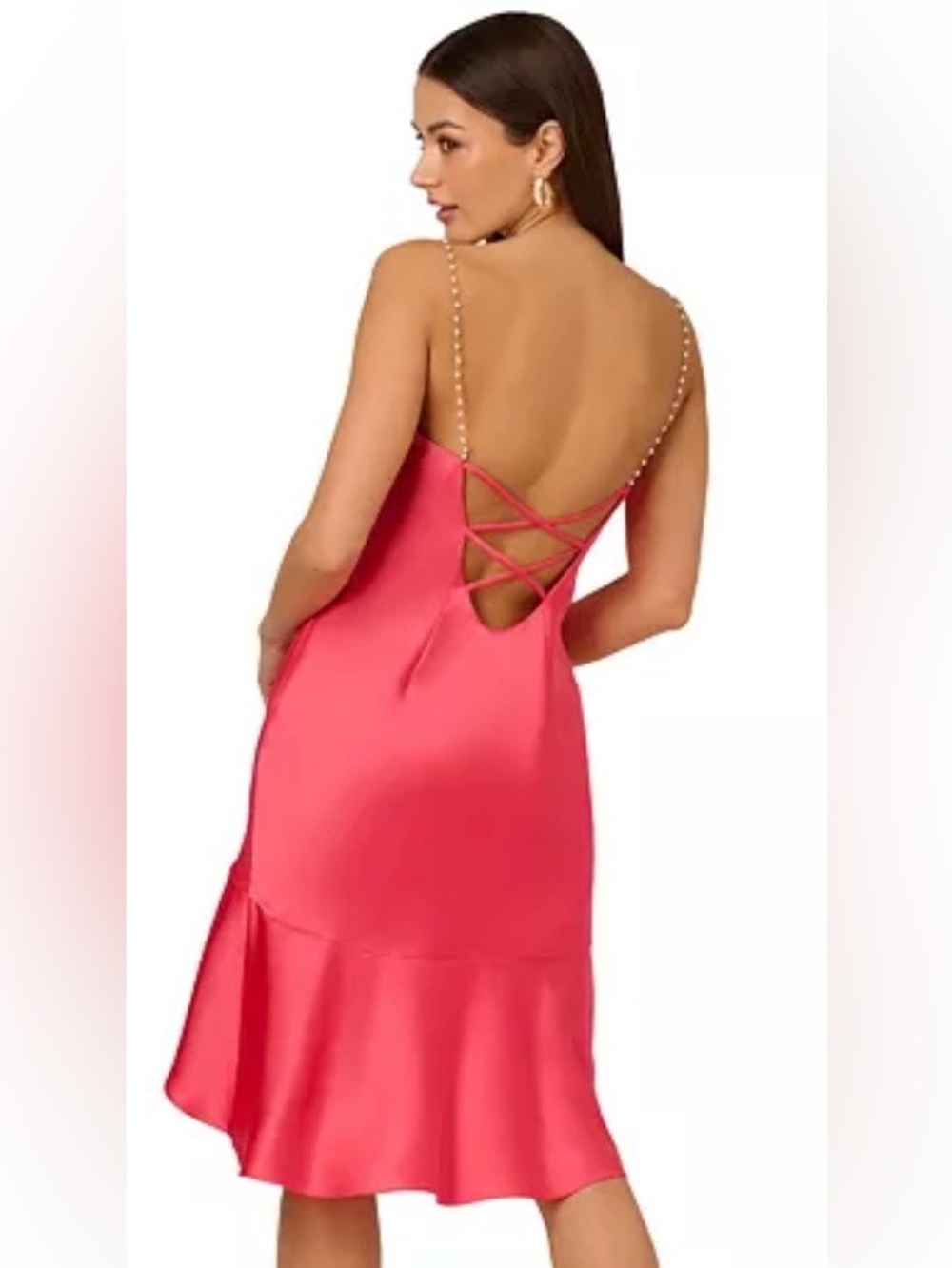 NWT Size 10 Adrianna Papell Strappy Scoop-Back Dress with Pearl Spaghetti Straps